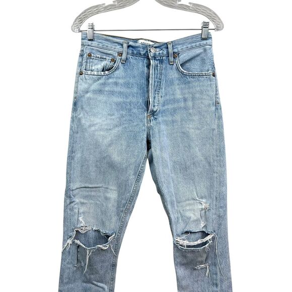 AGOLDE Womens Jeans Jamie High Rise‎ Distressed Light Wash Blue Button Fly Sz 26 - Picture 2 of 7